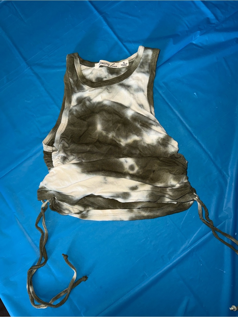 Forever 21 Olive and White Tie-Dye Ribbed Crop Tank